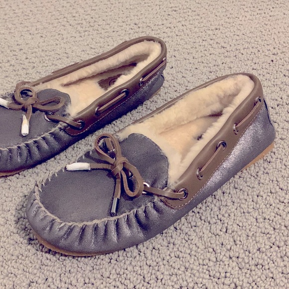 Tory Burch Shoes - Tory Burch Maxwell Shearling-Lined Moccasin, Pewter